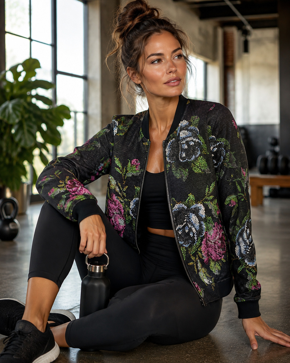 Lululemon Party Bomb Jacket Reversible Floral Black Knit Bomber Women's XS/S 4